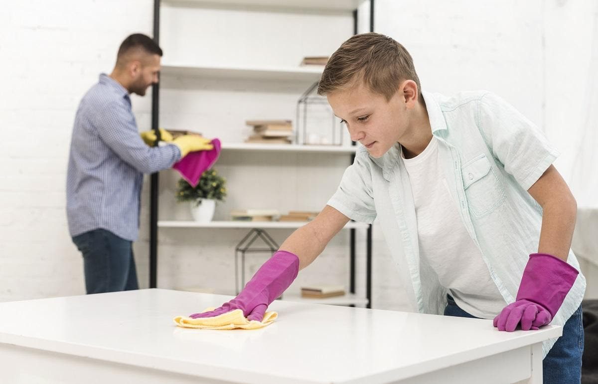 boy cleaning